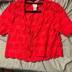 Red Eyelet Women Top
